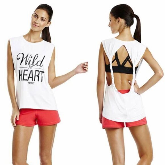 LORNA Jane Active ‘Wild At Heart’ Exposed Back Tank in White/Black Size Medium - Picture 1 of 16